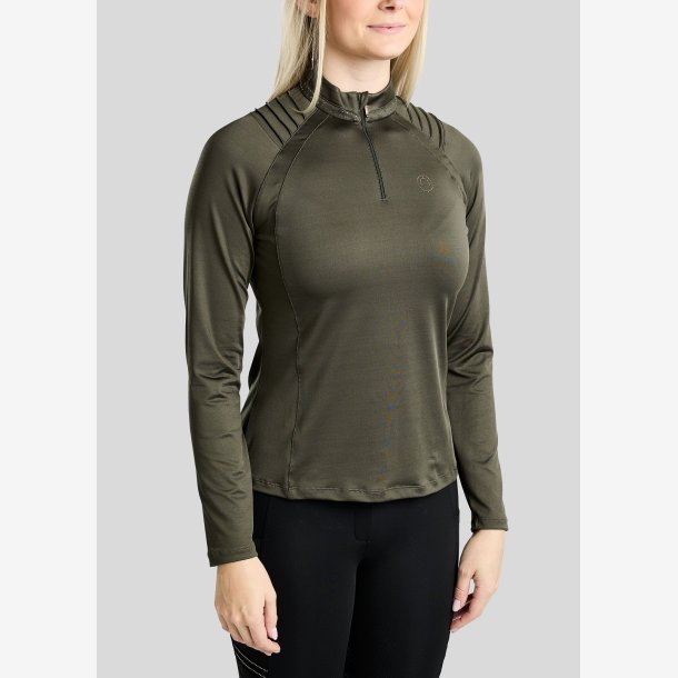Montar Tr�ningsbluse " Polo L/S Pintucks and Golden Quartz Crystal " Forest Green