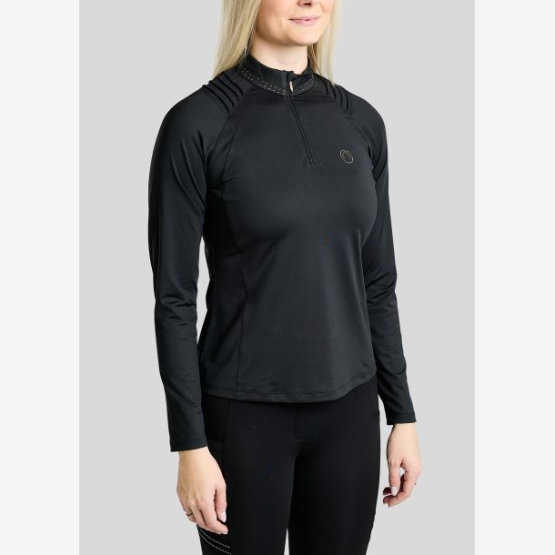 Montar Tr�ningsbluse " Polo L/S Pintucks and Golden Quartz Crystal " Black