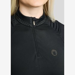 Montar Tr�ningsbluse " Polo L/S Pintucks and Golden Quartz Crystal " Black