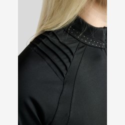 Montar Tr�ningsbluse " Polo L/S Pintucks and Golden Quartz Crystal " Black